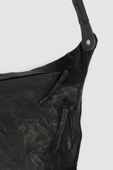 Isaac Sellam Experience - Nomade Men’s Black Asymmetric Lamb Leather Crossbody Bag zipper detail view