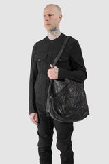 Isaac Sellam Experience - Balladeur Men’s Black Large Asymmetric Lamb Leather Shoulder Bag model shoulder view