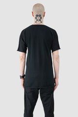 Isaac Sellam - Men’s Black Reversible Knitted Spine T-Shirt model back view