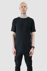Isaac Sellam - Men’s Black Reversible Knitted Spine T-Shirt model front view
