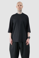 Joe Chia - Men’s Black 3/4 Sleeve Relaxed Cotton T-Shirt model front view