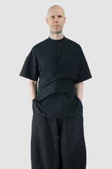 Joe Chia - Men’s Black Boxy Draped Cotton T-Shirt model relaxed view