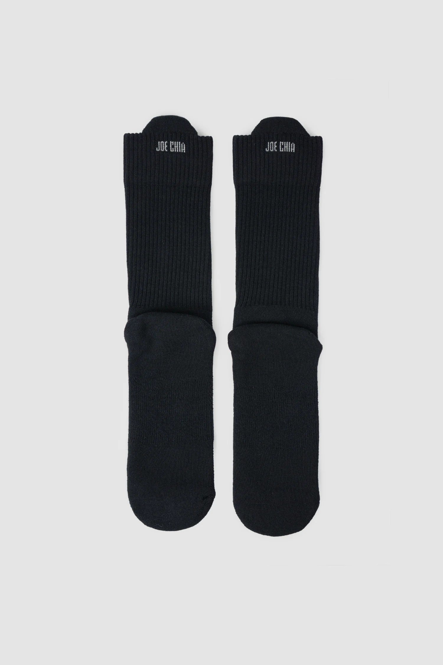 Joe Chia - Men’s Black Calf High Cotton Blend Logo Socks item back view