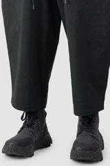 Joe Chia - Men’s Black Cropped Drop Crotch Cotton Blend Trousers hem detail view