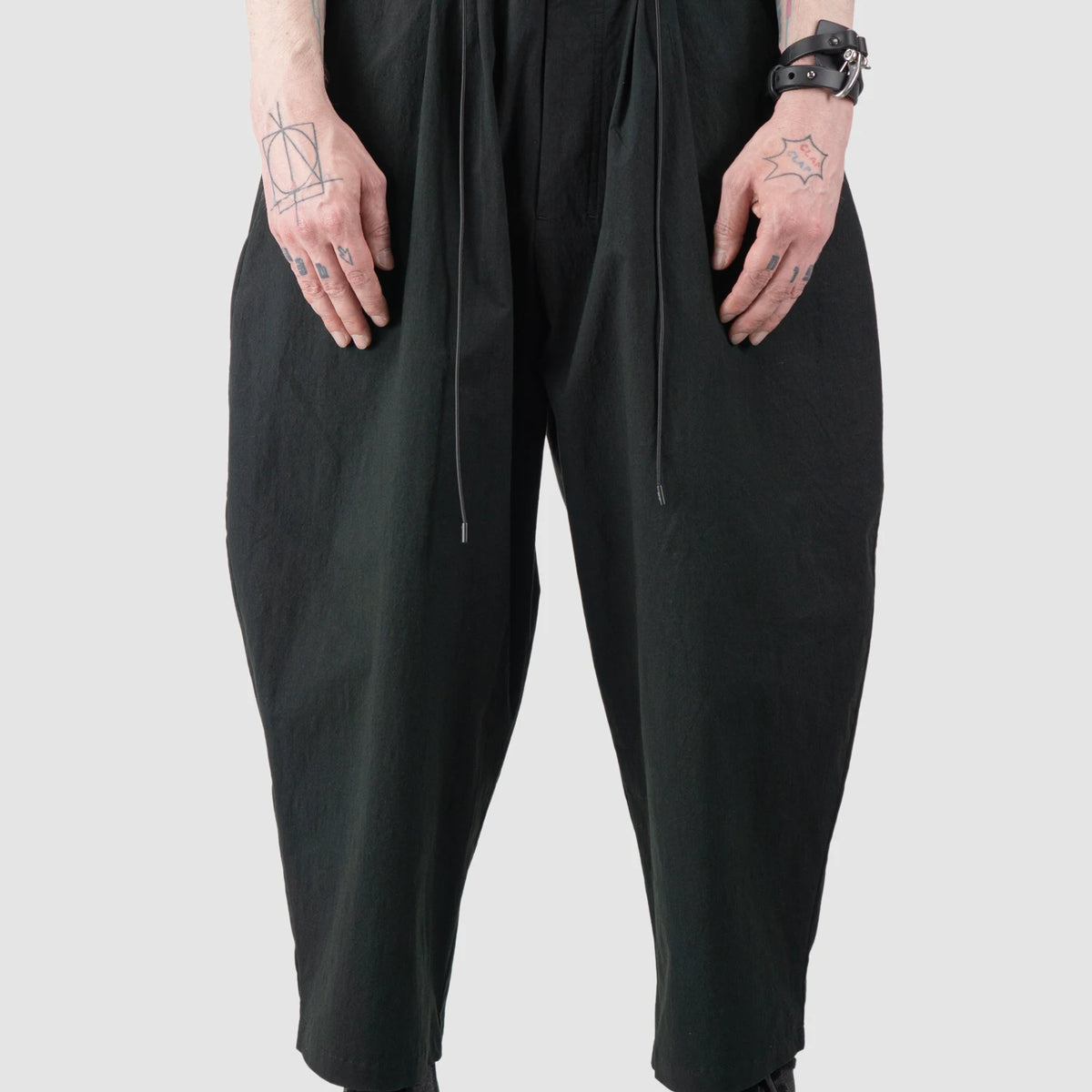 Joe Chia Men | Black Cropped Drop Crotch Cotton Trousers
