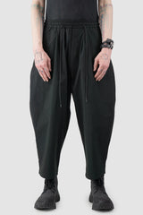Joe Chia - Men’s Black Cropped Drop Crotch Cotton Blend Trousers model front view