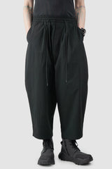 Joe Chia - Men’s Black Cropped Drop Crotch Cotton Blend Trousers model relaxed view