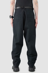 Joe Chia - Men’s Black Textured Cotton Pleated Trousers model back view