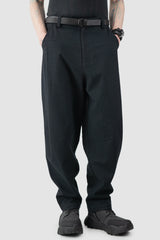 Joe Chia - Men’s Black Textured Cotton Pleated Trousers model relaxed view