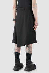 Joe Chia - Men’s Black Wool Linen Skirt Panel Wide Shorts model back side view
