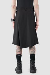 Joe Chia - Men’s Black Wool Linen Skirt Panel Wide Shorts model back view