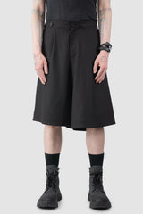 Joe Chia - Men’s Black Wool Linen Skirt Panel Wide Shorts model front normal view