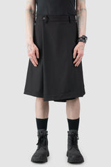 Joe Chia - Men’s Black Wool Linen Skirt Panel Wide Shorts model front view