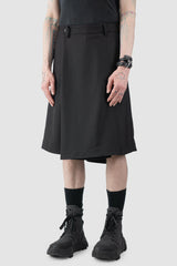 Joe Chia - Men’s Black Wool Linen Skirt Panel Wide Shorts model front side view