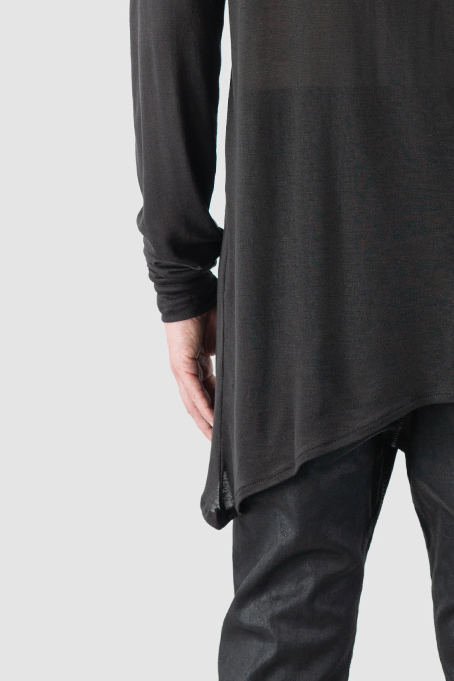 La Haine Inside Us - Men’s Black Asymmetrical V-Neck Long Sleeve T-Shirt back detail view