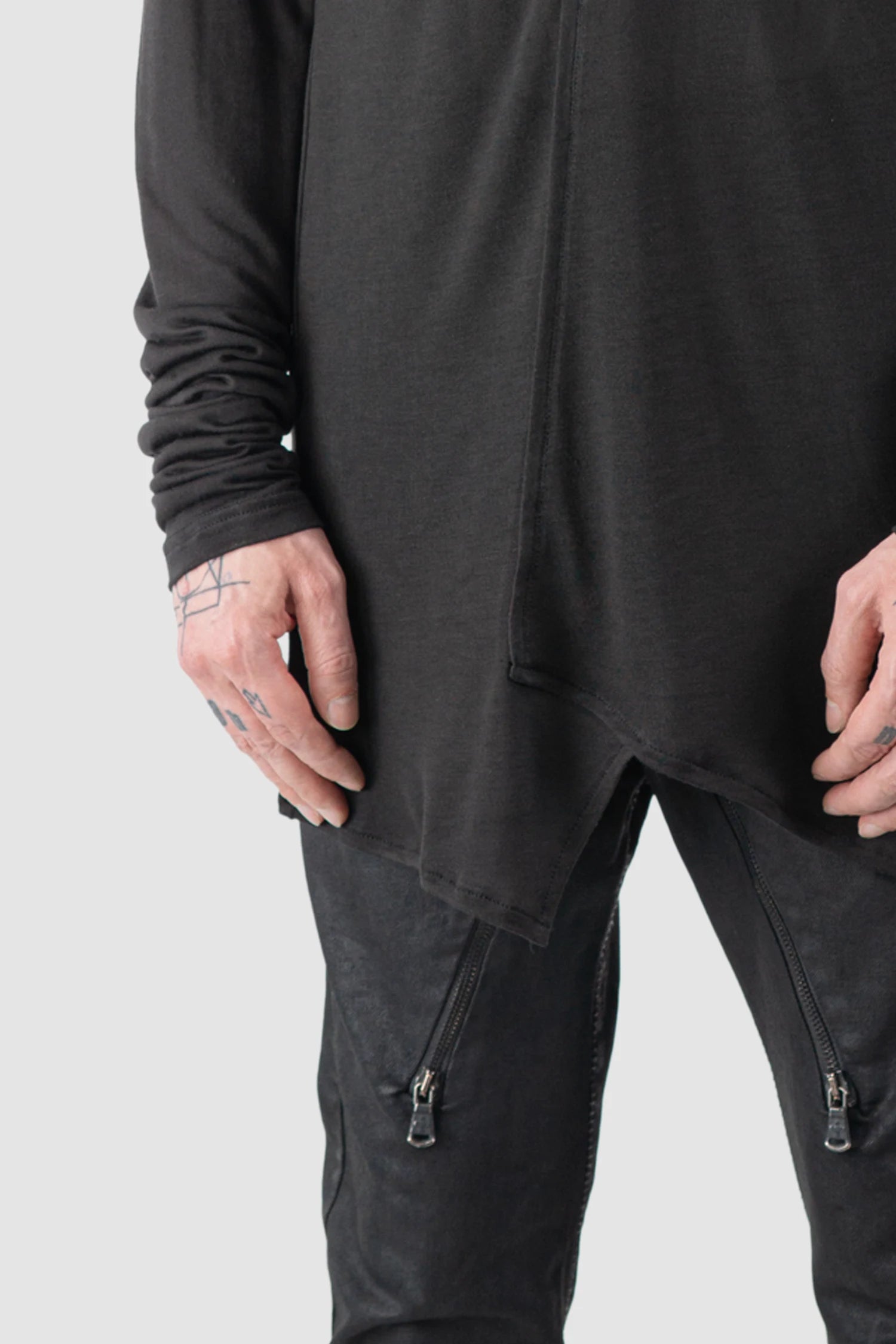 La Haine Inside Us - Men’s Black Asymmetrical V-Neck Long Sleeve T-Shirt front detail view