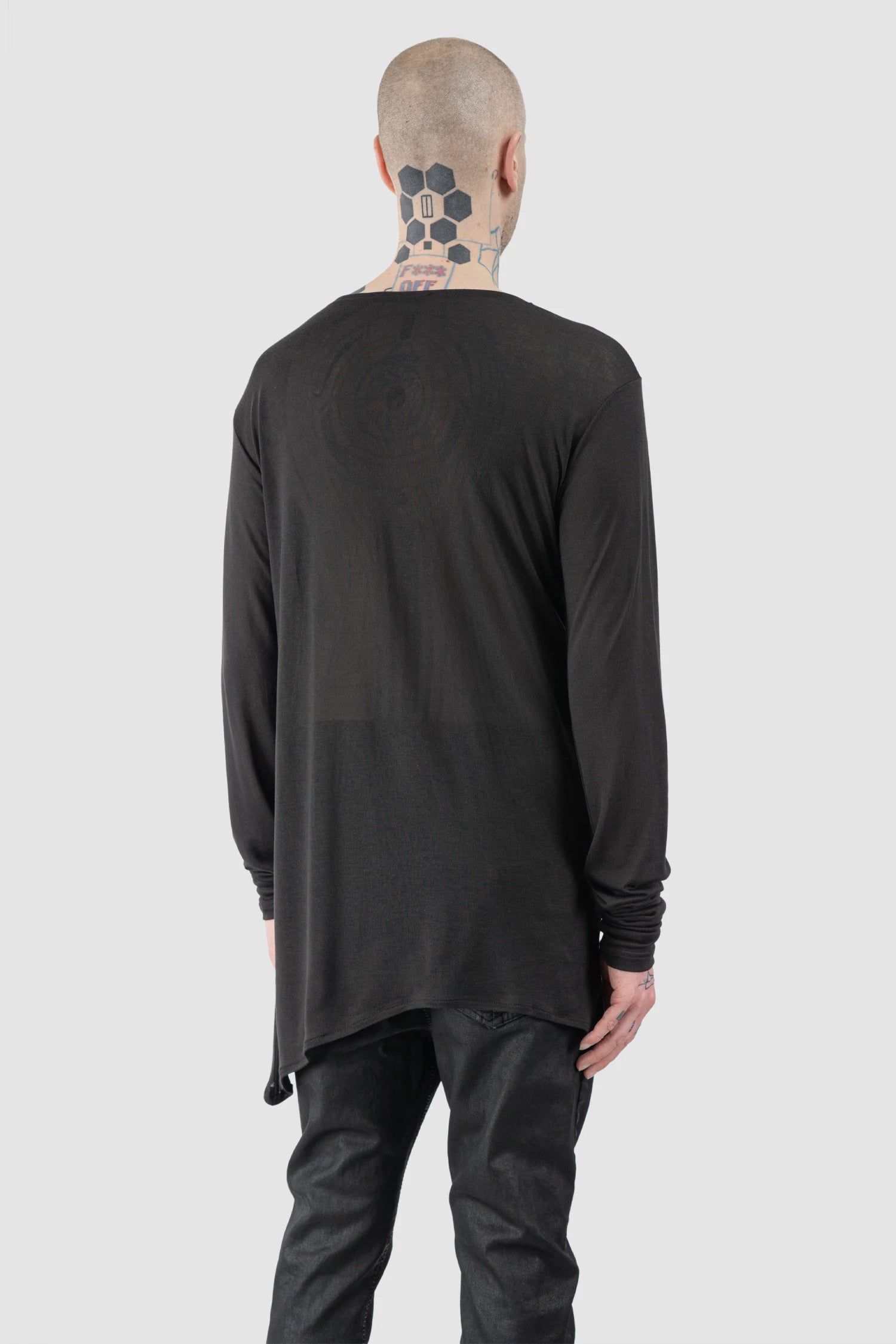 La Haine Inside Us - Men’s Black Asymmetrical V-Neck Long Sleeve T-Shirt model back side