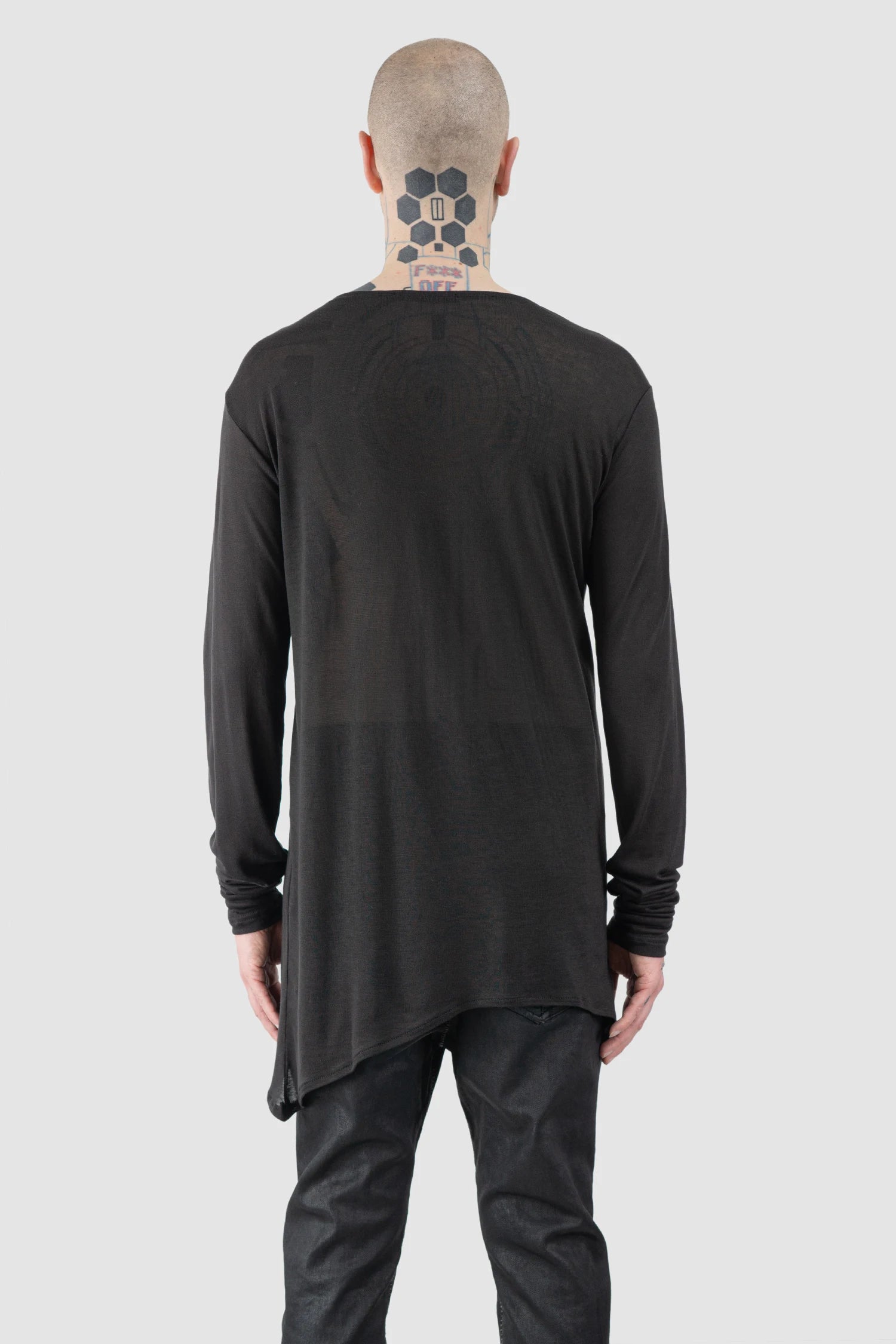 La Haine Inside Us - Men’s Black Asymmetrical V-Neck Long Sleeve T-Shirt model back view