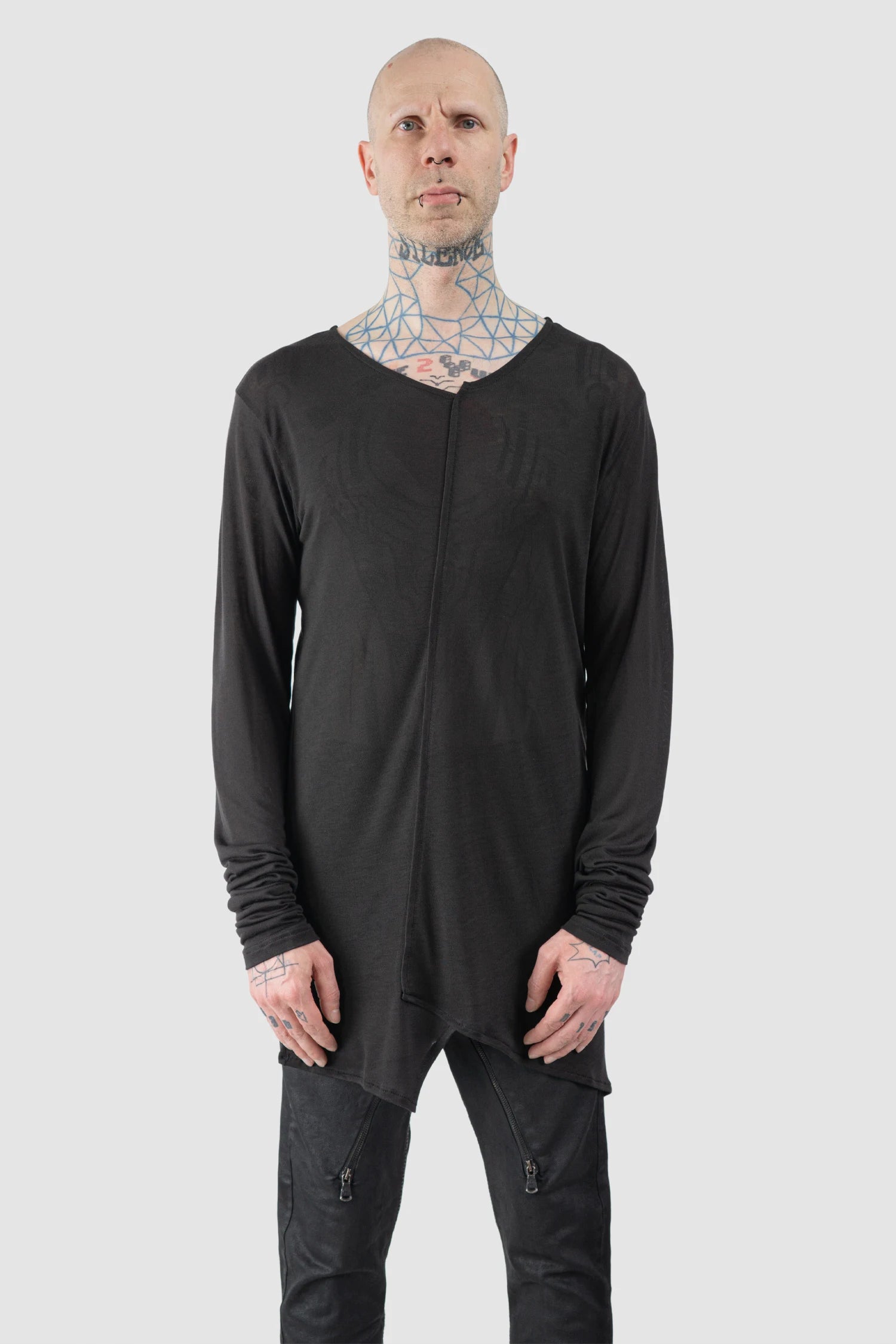 La Haine Inside Us - Men’s Black Asymmetrical V-Neck Long Sleeve T-Shirt model front view
