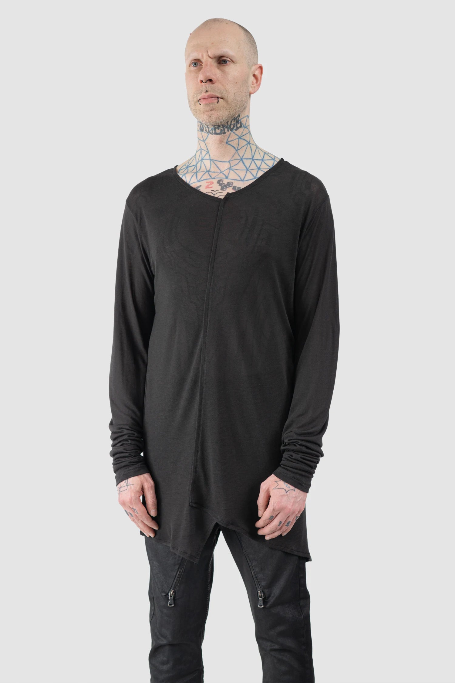 La Haine Inside Us - Men’s Black Asymmetrical V-Neck Long Sleeve T-Shirt model side view