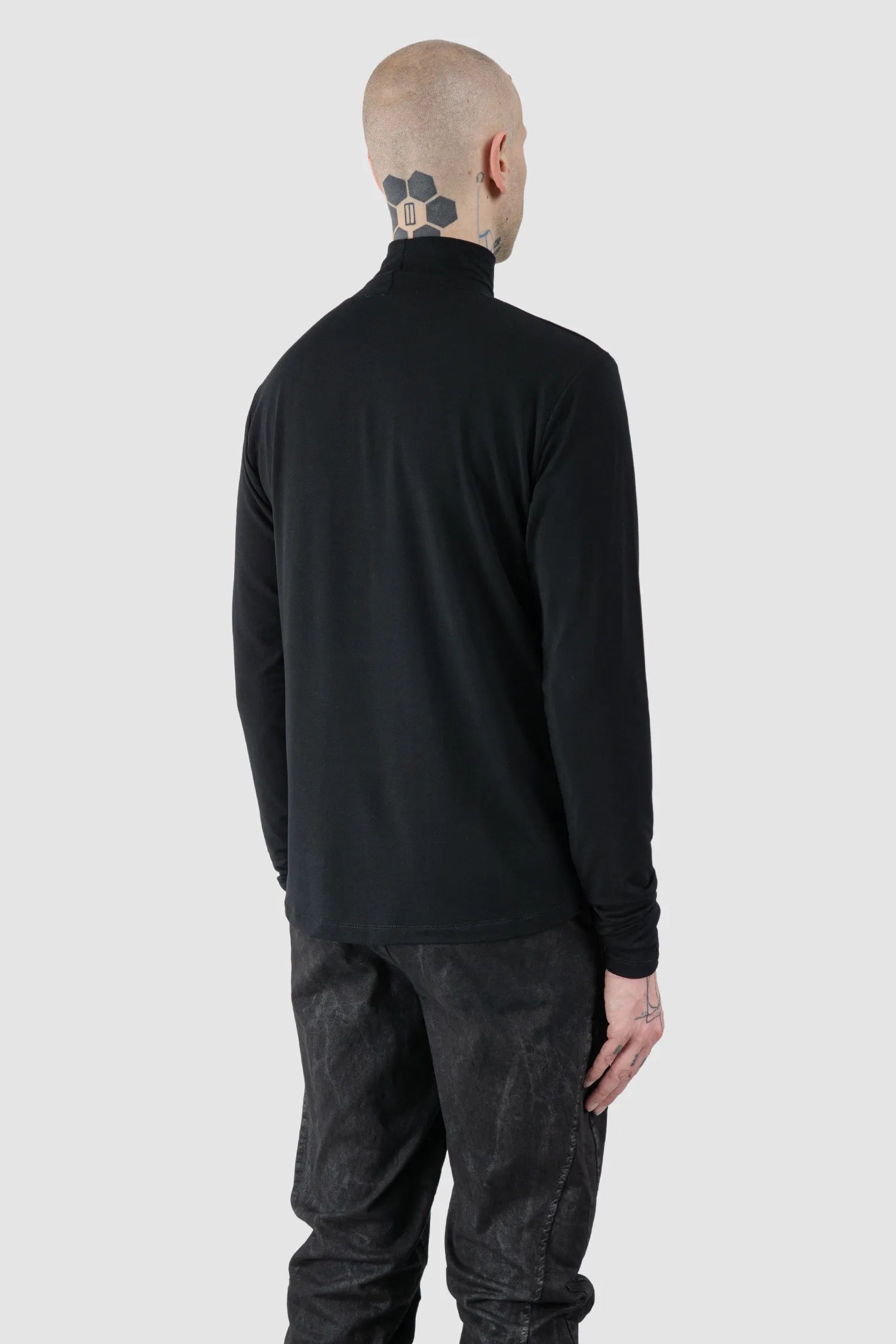 La Haine Inside Us - Men's Black Bamboo Turtleneck Sweater - model back side view