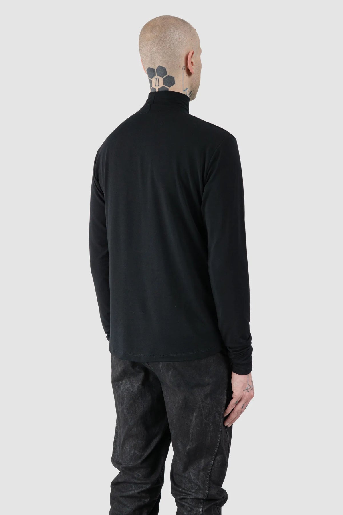 La Haine Inside Us - Men's Black Bamboo Turtleneck Sweater - model back side view