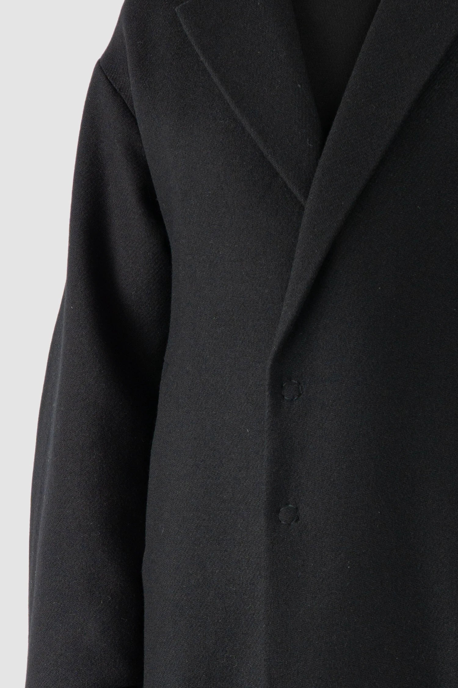 La Haine Inside Us - Men's Black Brushed Wool Blend Oversized Coat - button detail view