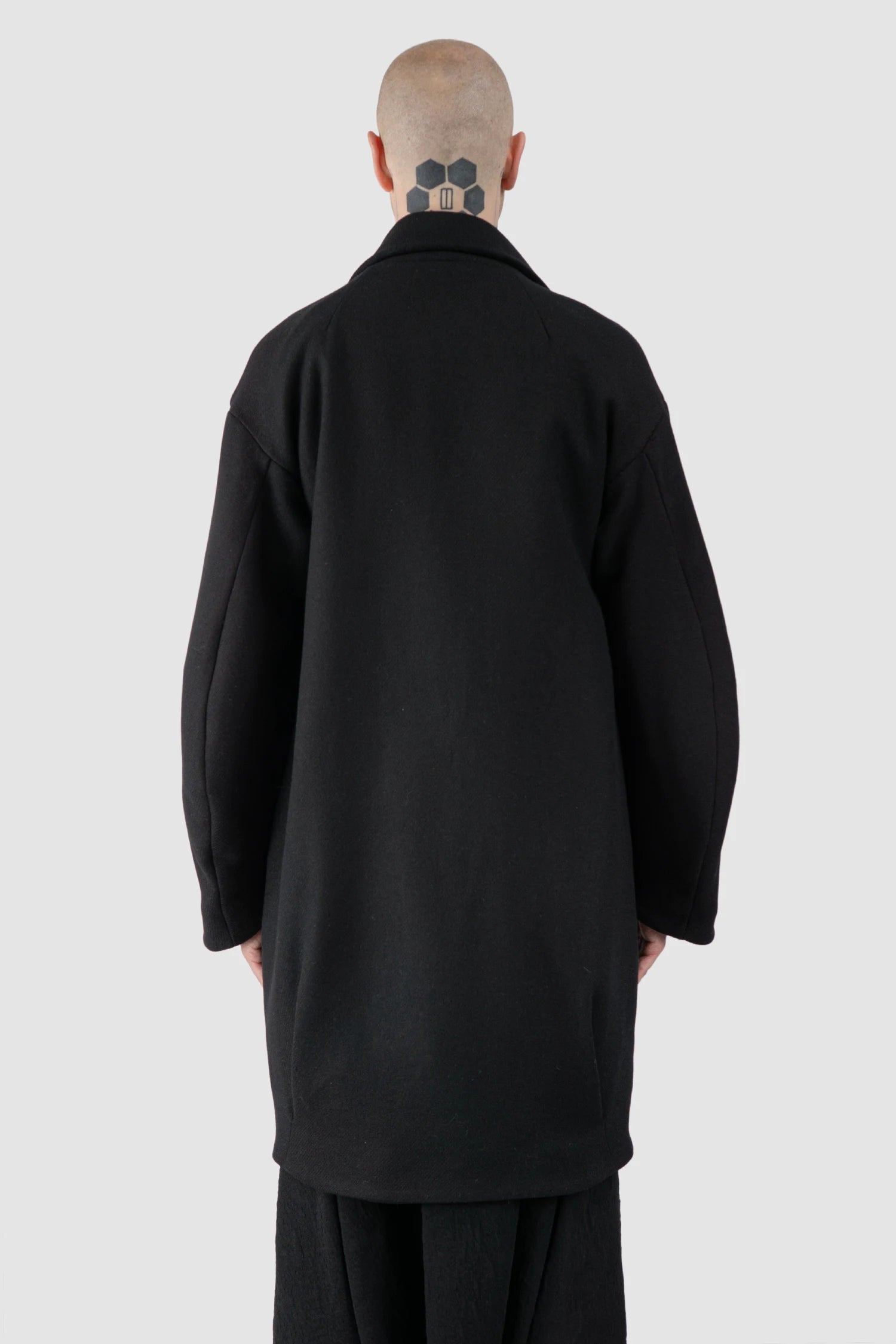 La Haine Inside Us - Men's Black Brushed Wool Blend Oversized Coat - model back view