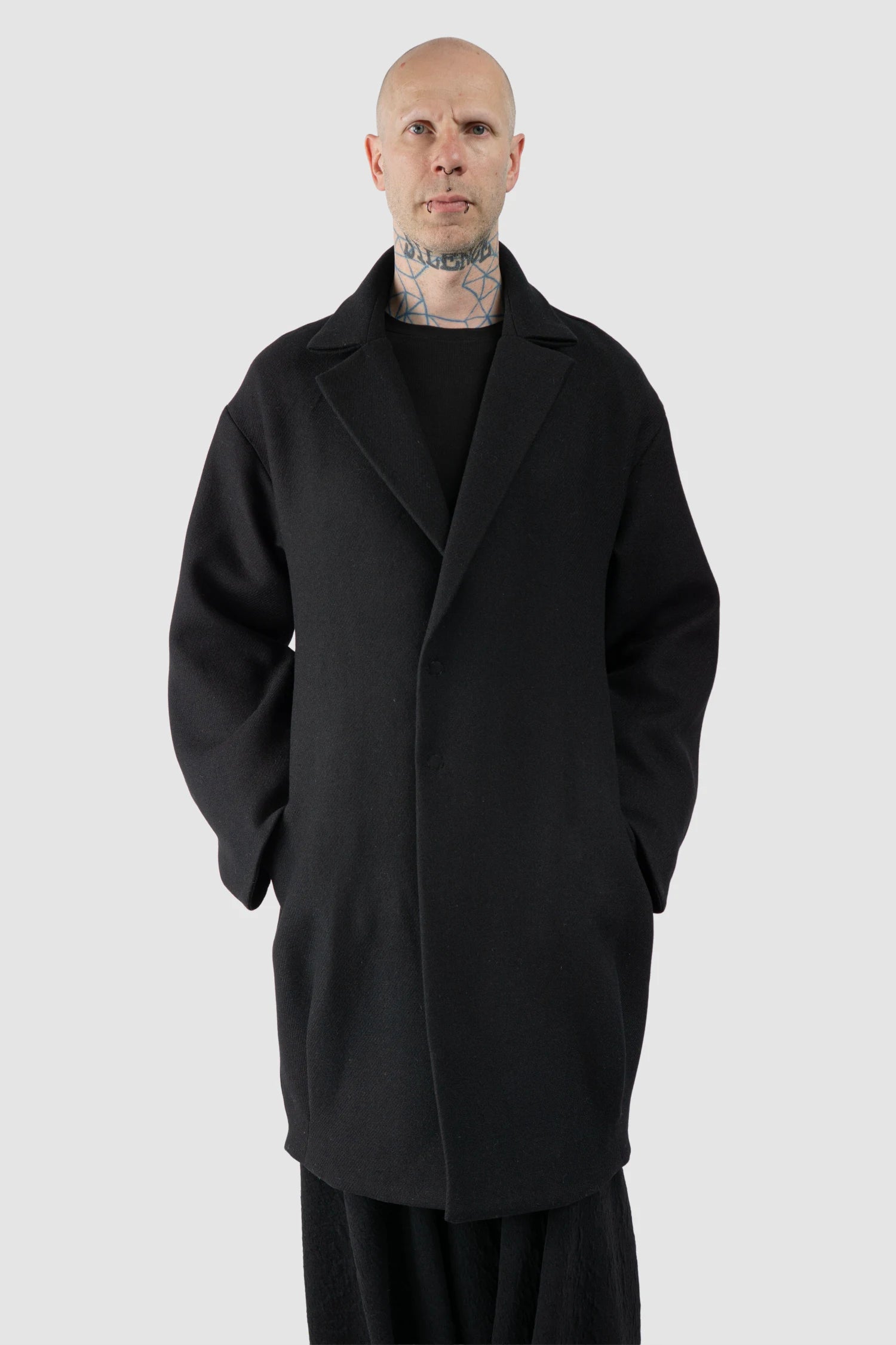 La Haine Inside Us - Men's Black Brushed Wool Blend Oversized Coat - model relaxed view