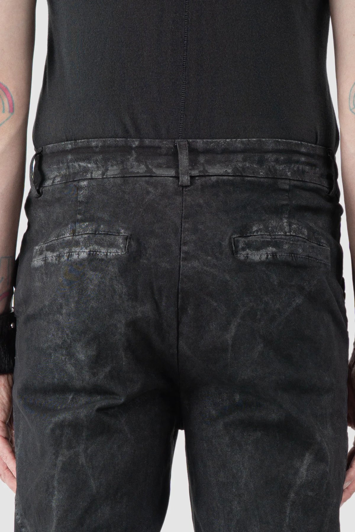 La Haine Inside Us - Men's Black Coated Stretch Denim Jeans - back detail view