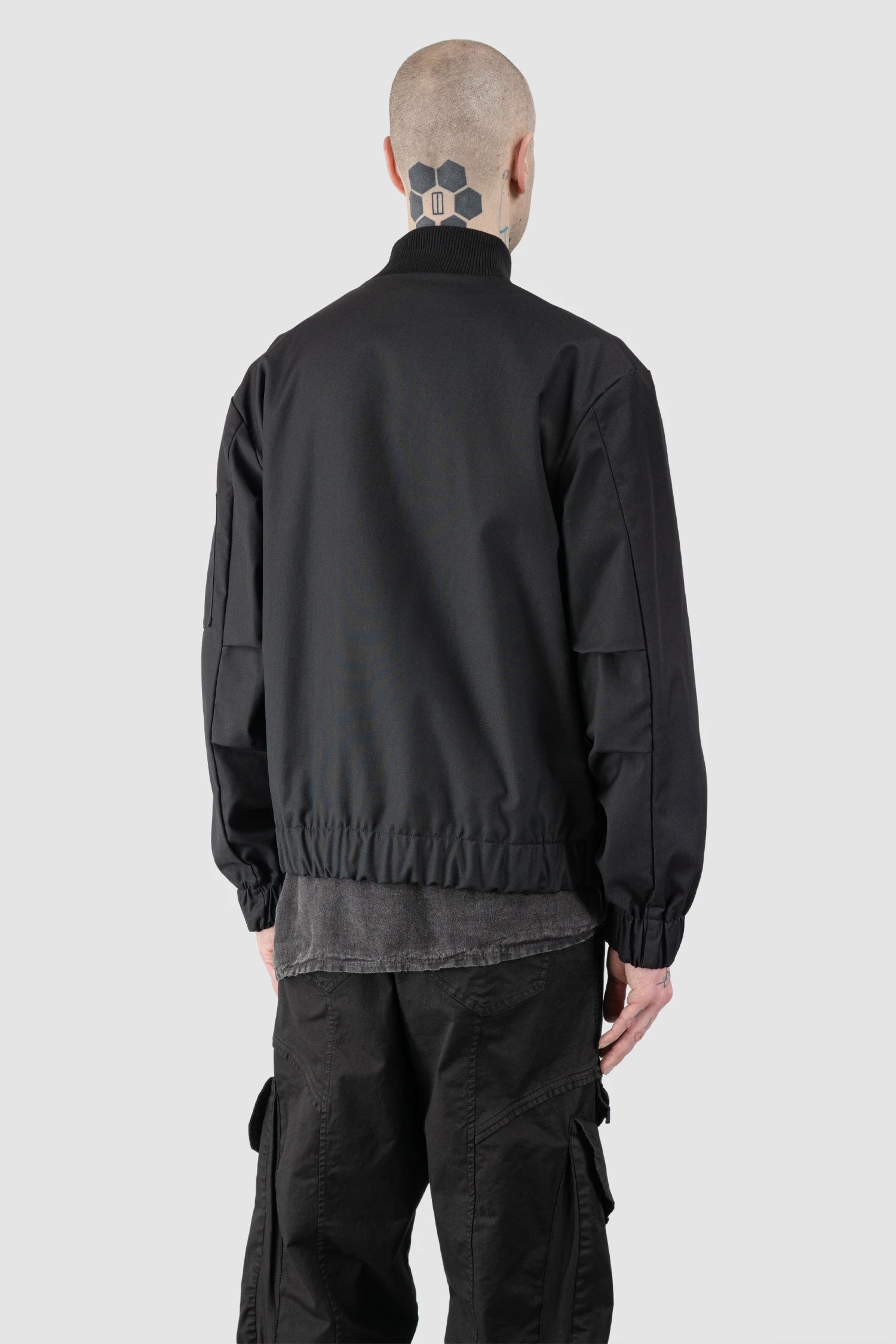 La Haine Inside Us - Men’s Black Cotton Blend Tech Bomber Jacket model back side view