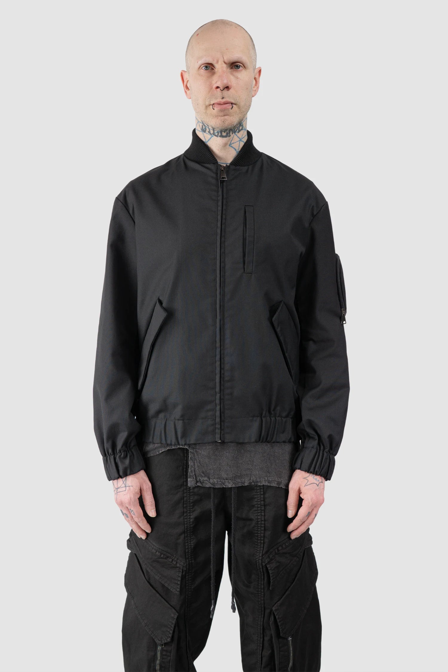 La Haine Inside Us - Men’s Black Cotton Blend Tech Bomber Jacket model front view