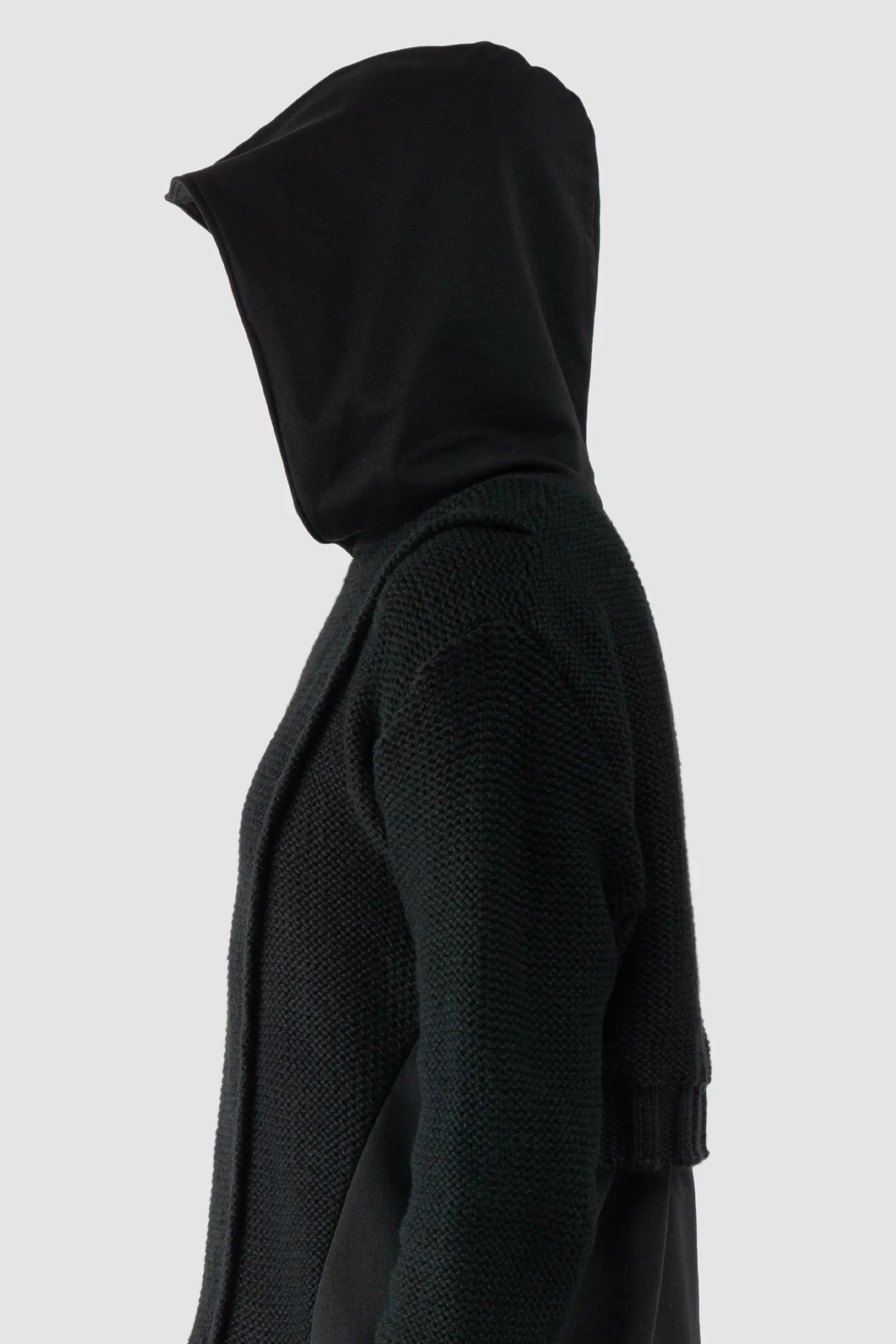 La Haine Inside Us - Men's Black Cotton & Wool Knit Hoodie - hooded detail view