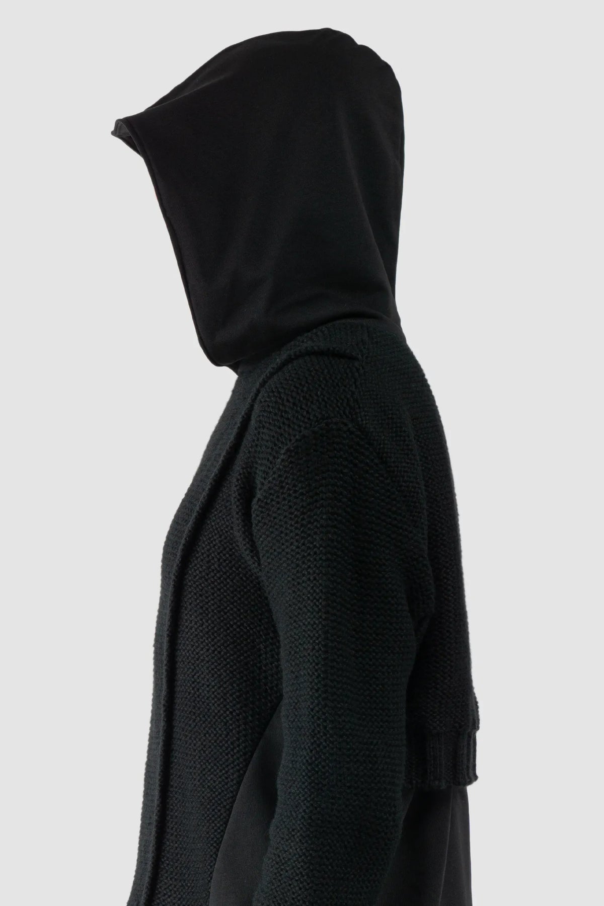La Haine Inside Us - Men's Black Cotton & Wool Knit Hoodie - hooded detail view