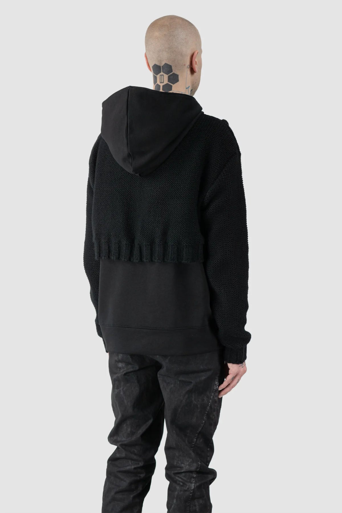 La Haine Inside Us - Men's Black Cotton & Wool Knit Hoodie - model back side view