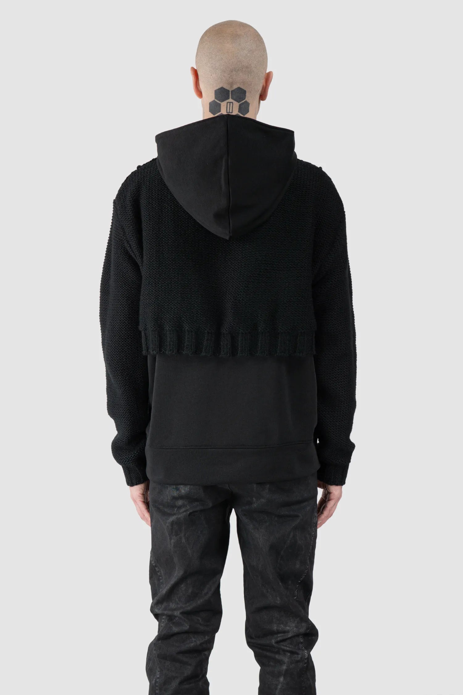 La Haine Inside Us - Men's Black Cotton & Wool Knit Hoodie - model back view