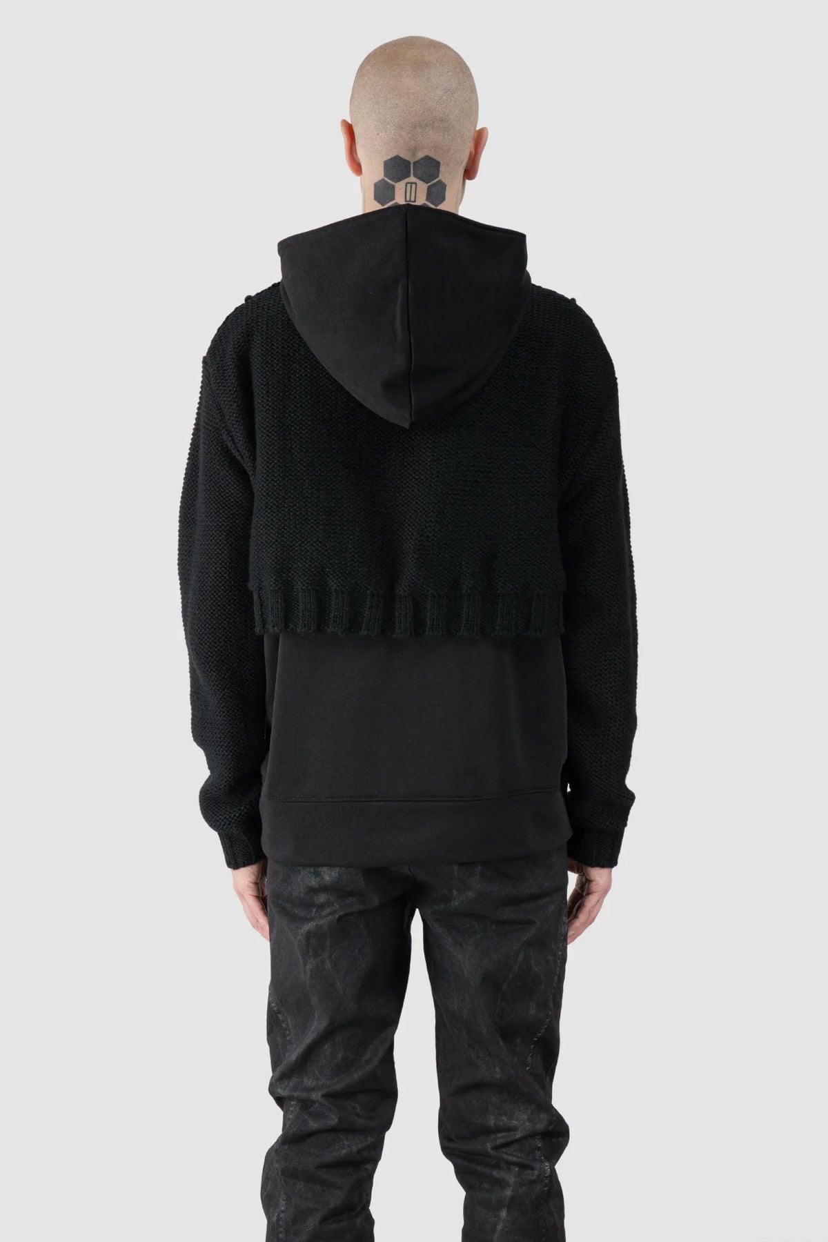 La Haine Inside Us - Men's Black Cotton & Wool Knit Hoodie - model back view