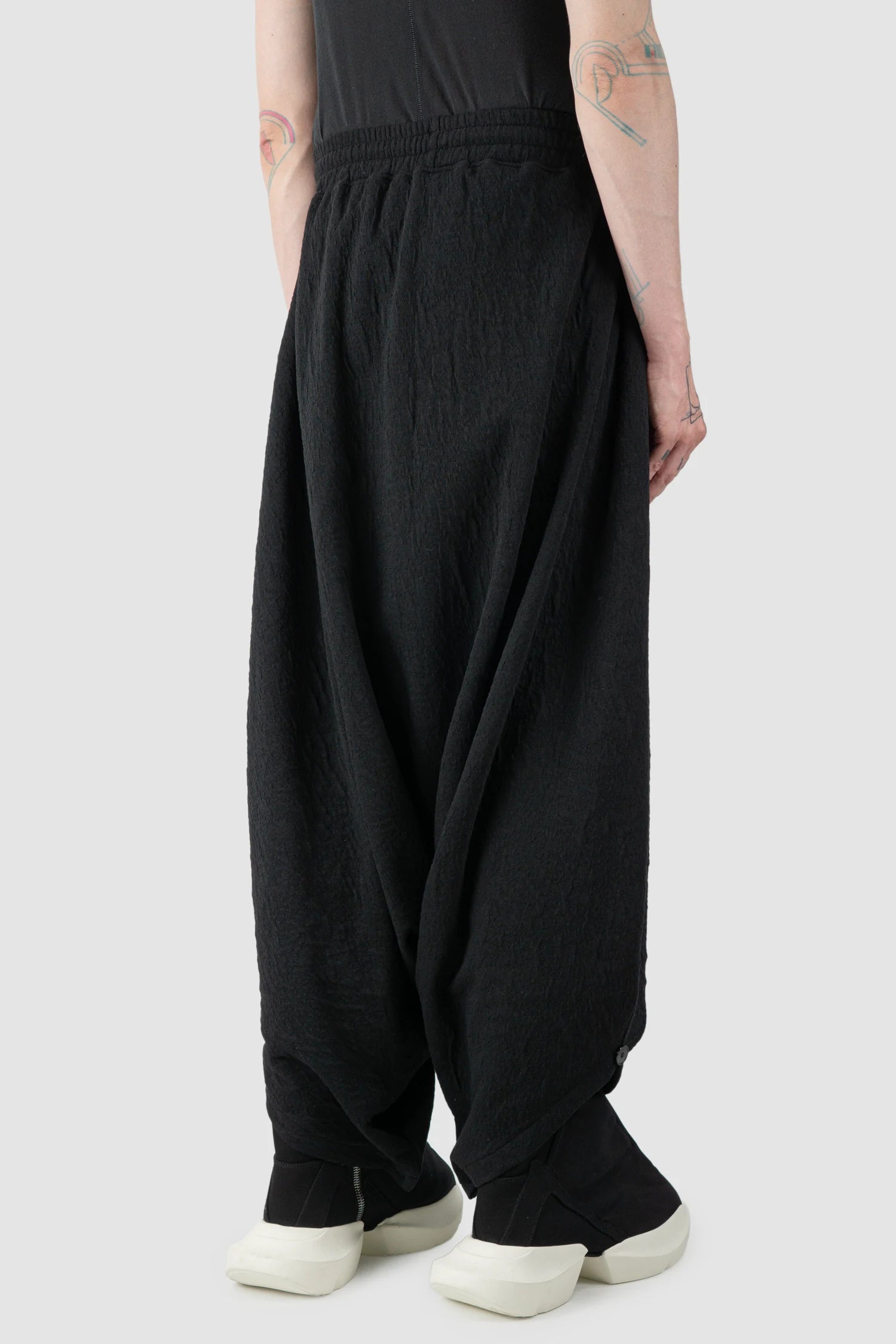 La Haine Inside Us - Men's Black Deep Crotch Cotton Trousers - model back side view