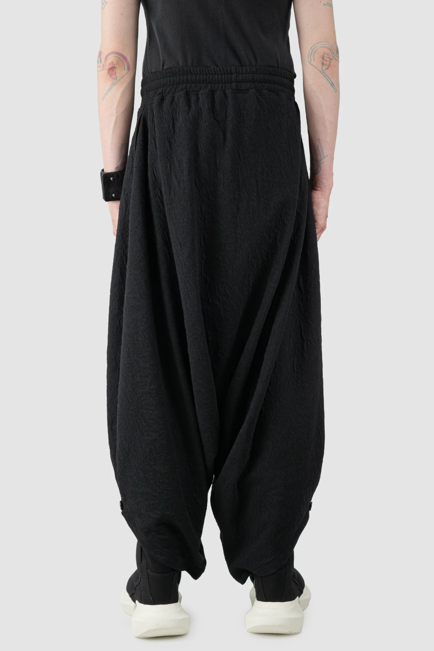 La Haine Inside Us - Men's Black Deep Crotch Cotton Trousers - model back view