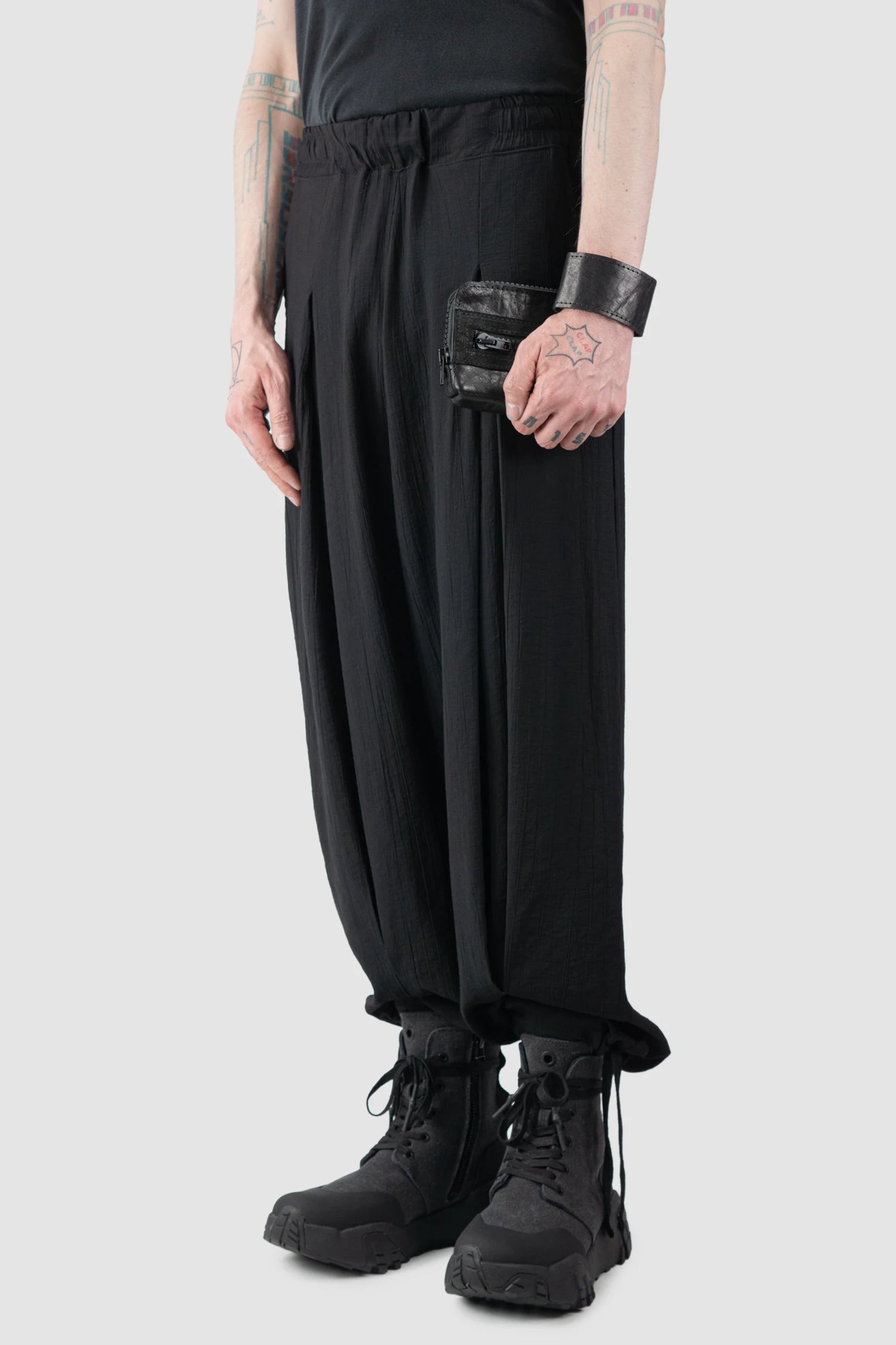 La Haine Inside Us - Men’s Black Double Zip Leather Wrist Wallet model side view