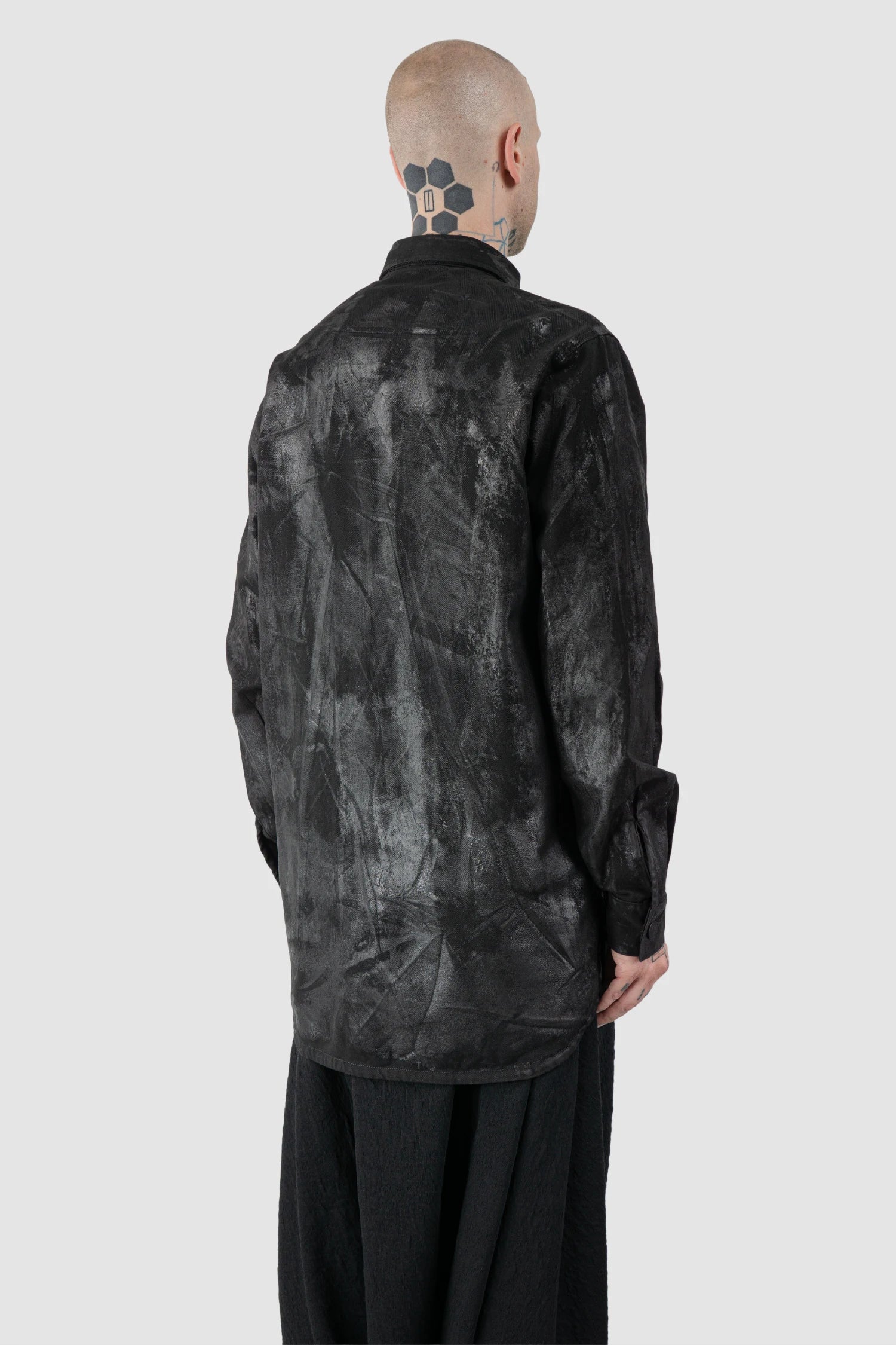 La Haine Inside Us - Men's Black Heavy Waxed Oversized Worker Denim Jacket - model back side view