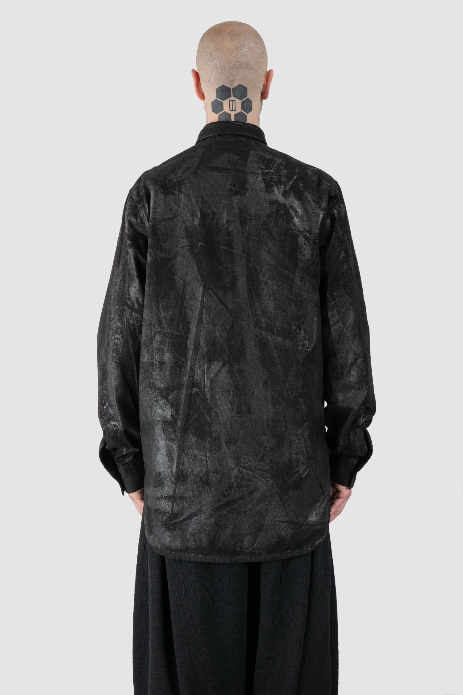 La Haine Inside Us - Men's Black Heavy Waxed Oversized Worker Denim Jacket - model back view