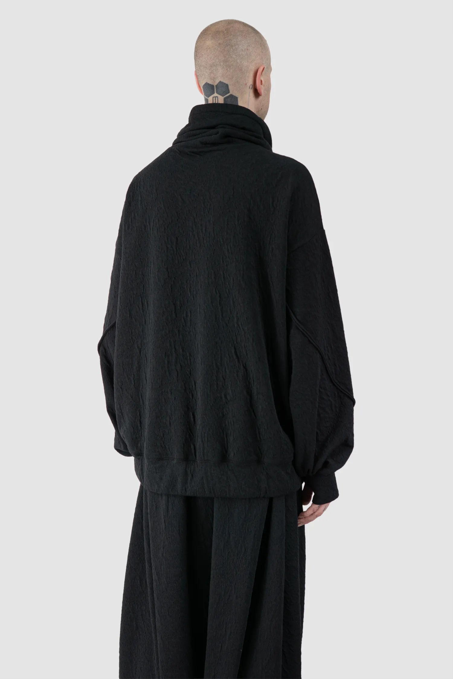 La Haine Inside Us - Men's Black High Neck Embossed Sweater - model back side view