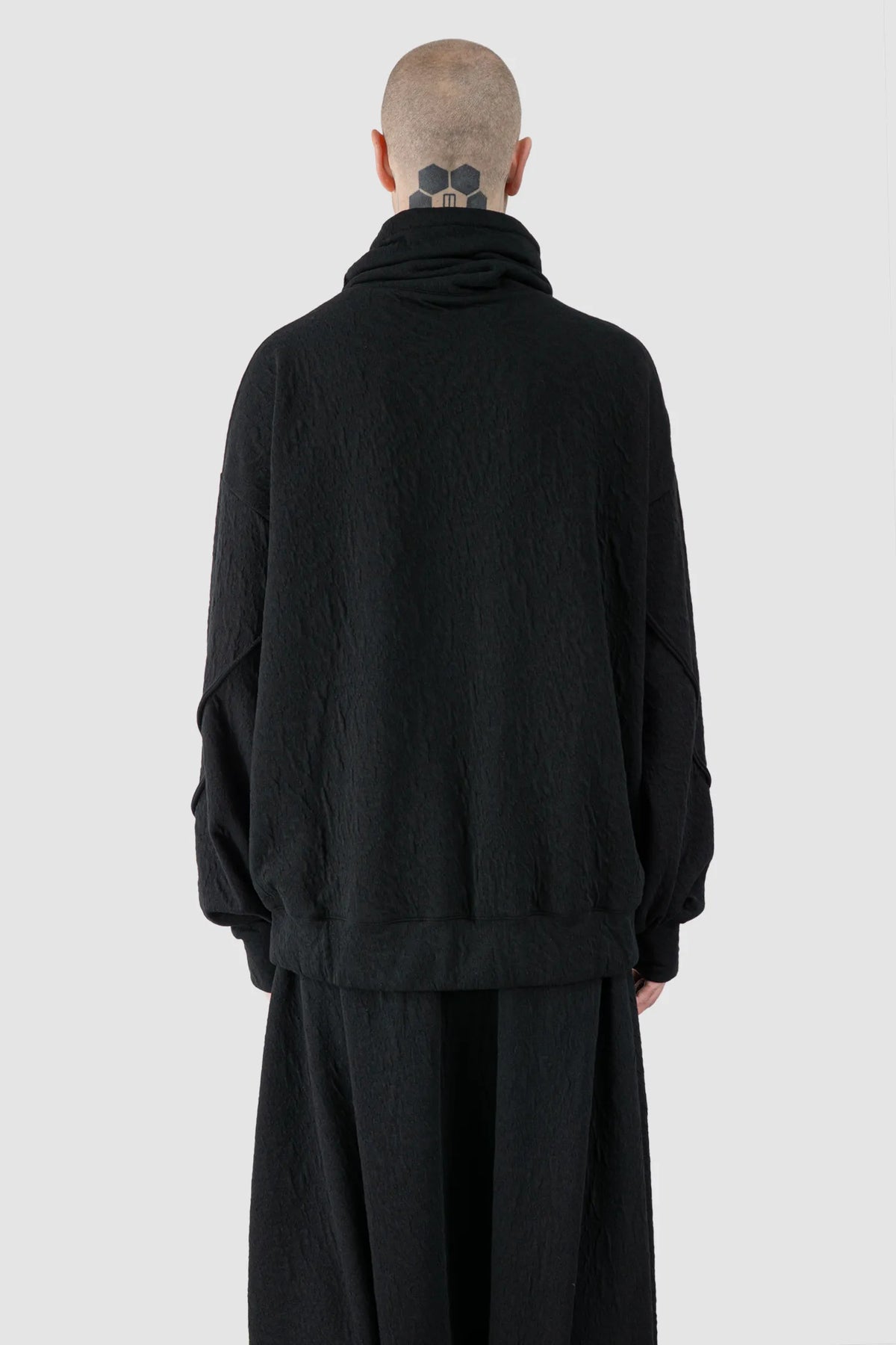 La Haine Inside Us - Men's Black High Neck Embossed Sweater - model back view