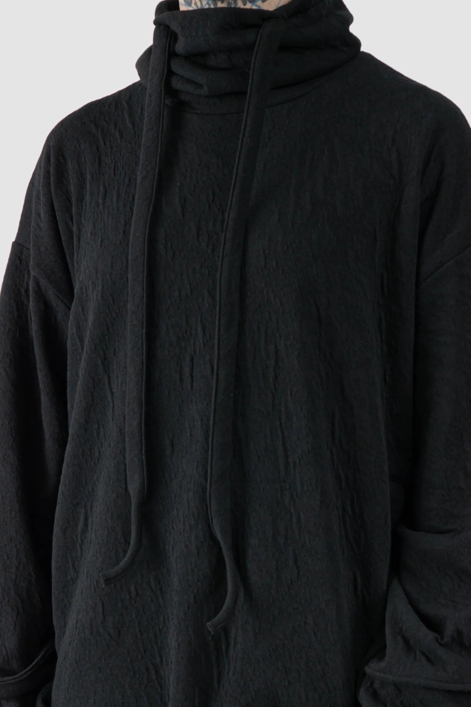 La Haine Inside Us - Men's Black High Neck Embossed Sweater - neck detail view