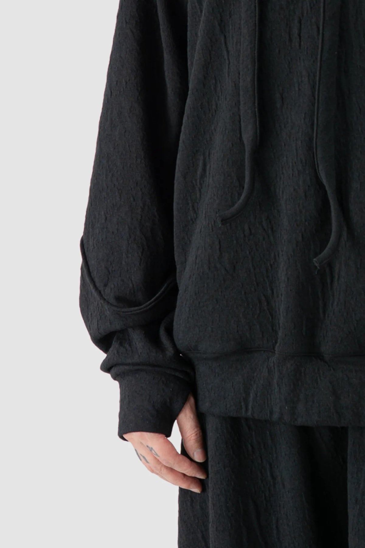 La Haine Inside Us - Men's Black High Neck Embossed Sweater - thumbhole detail view