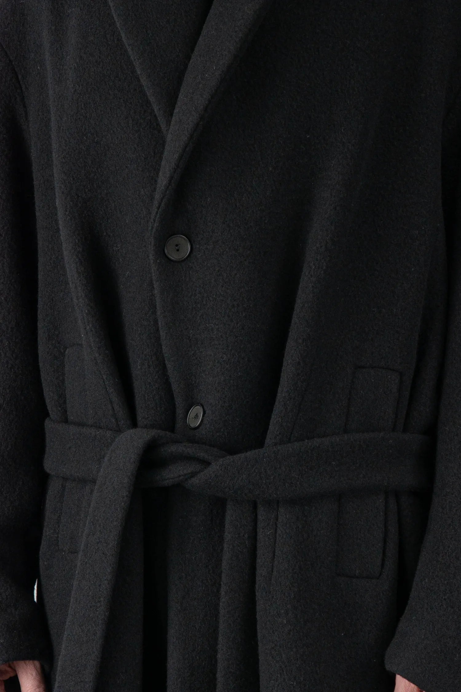 La Haine Inside Us - Men's Black Jumbo Soft Wool Blend Trench Coat - button detail view