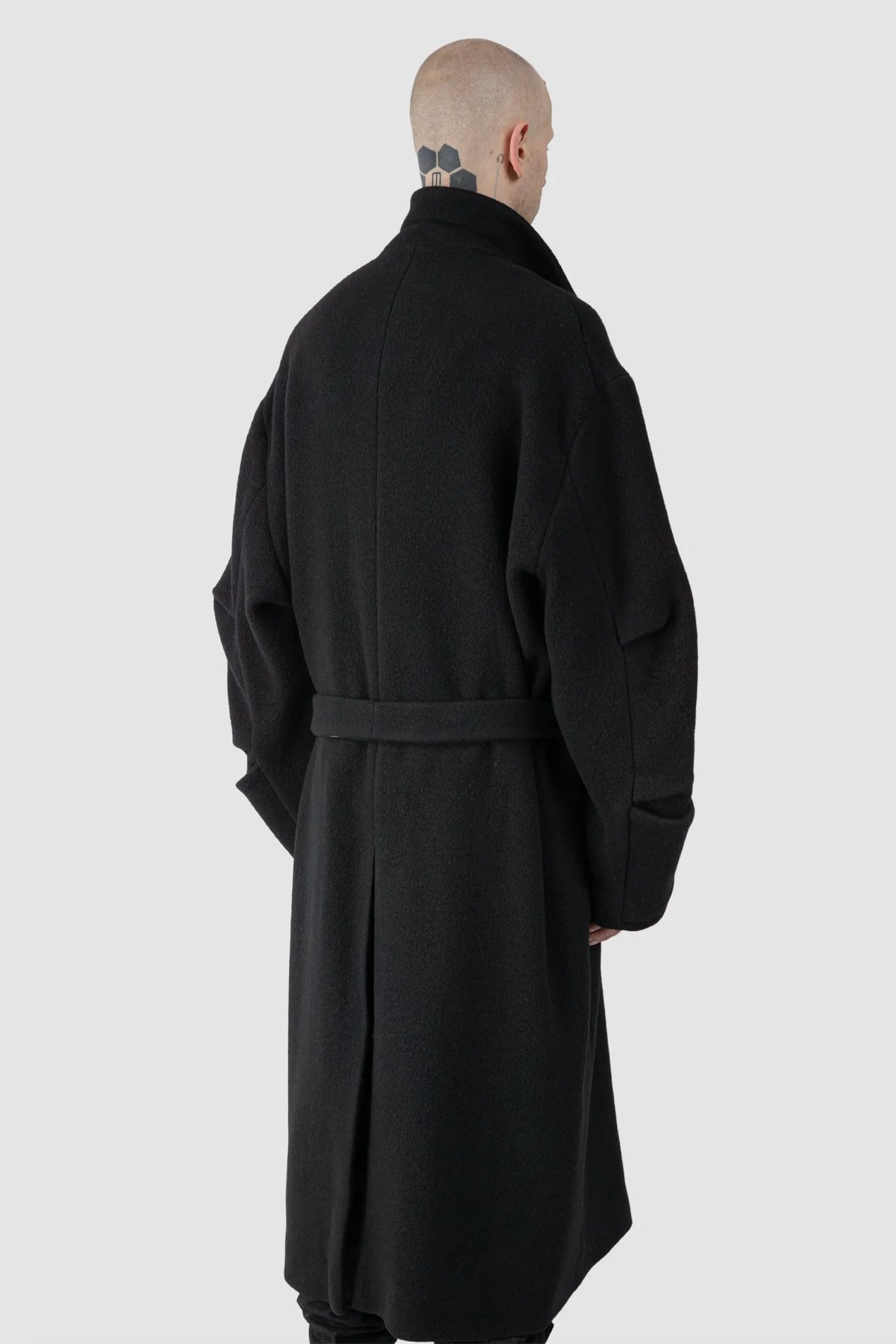 La Haine Inside Us - Men's Black Jumbo Soft Wool Blend Trench Coat - model back side view