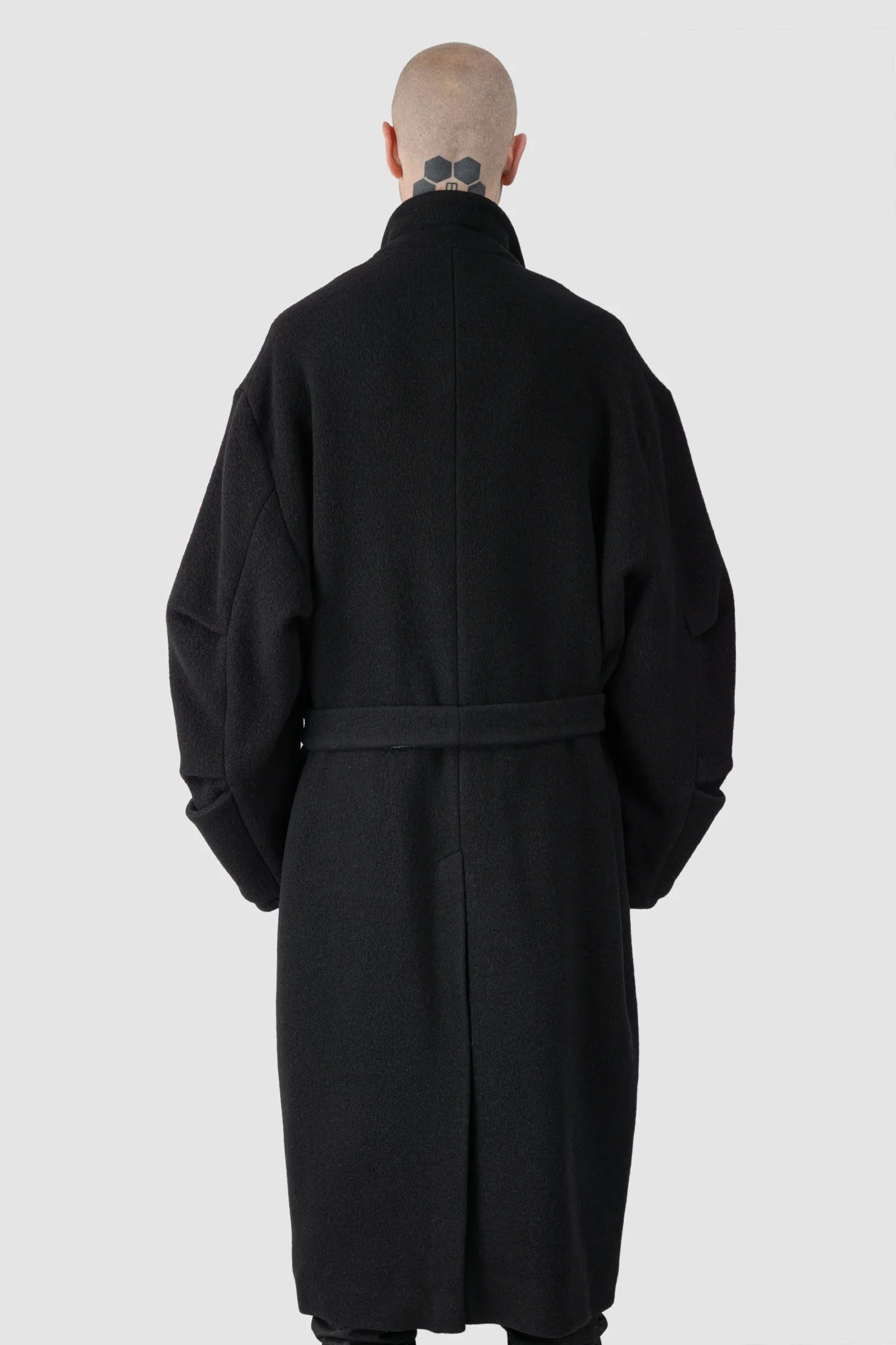 La Haine Inside Us - Men's Black Jumbo Soft Wool Blend Trench Coat - model back view
