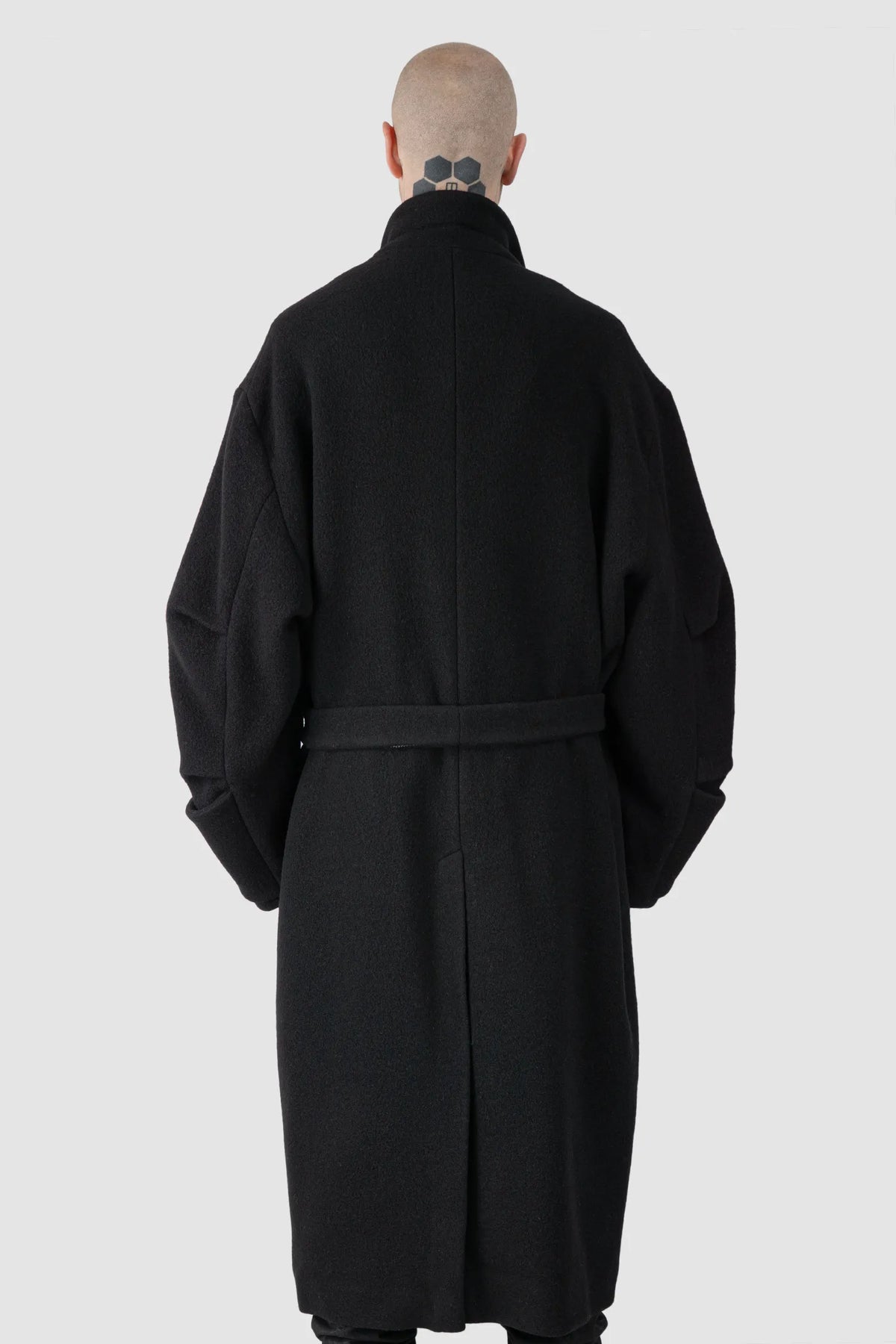 La Haine Inside Us - Men's Black Jumbo Soft Wool Blend Trench Coat - model back view